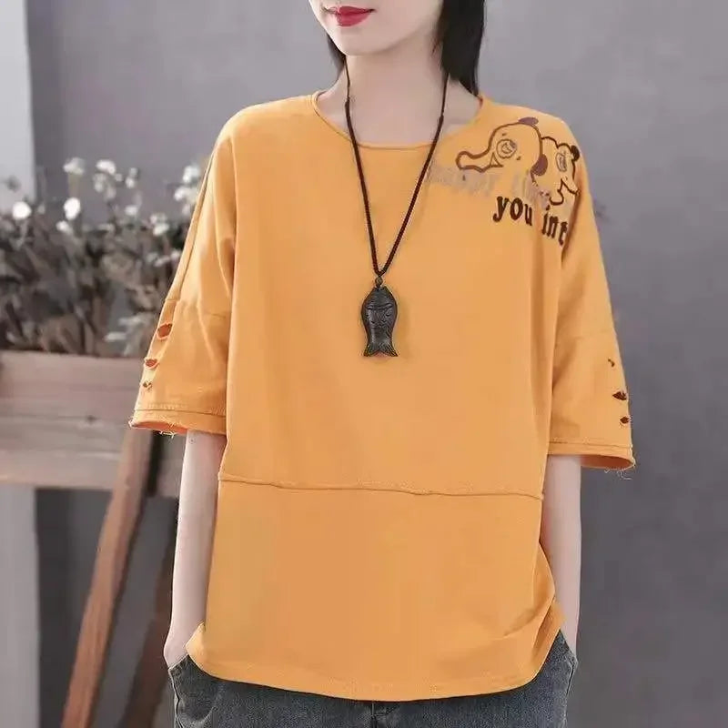 Woman Tshirts Cotton Clothes  Sleeve Short Sleeve T-shirt Women's Loose Women's Top Tops Mujer Camisetas