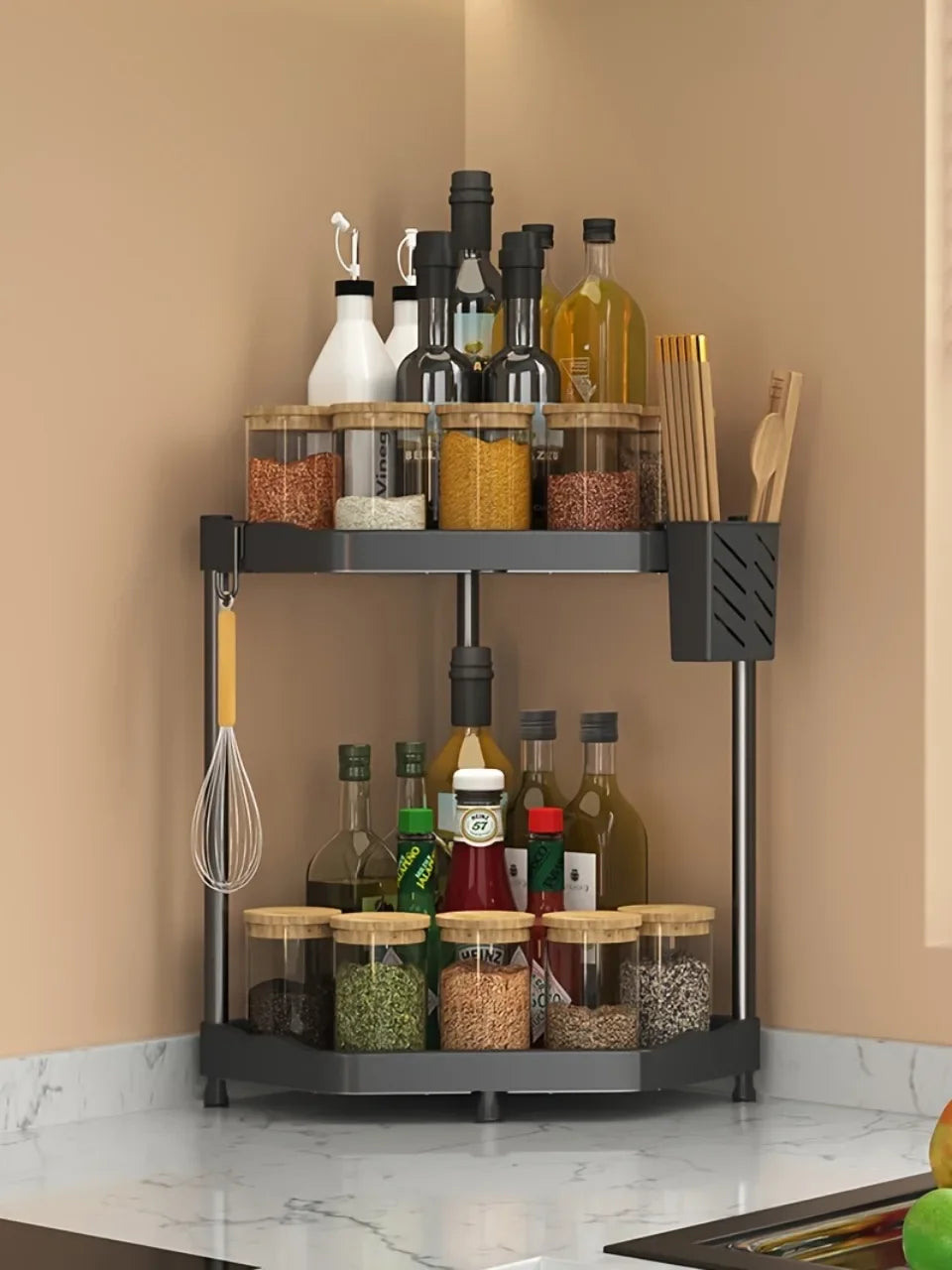 Kitchen Seasoning Shelf Spice Countertop Corner Stands Easy To Clean Space Saving Chopstick Organizer Housewear & Furnishings
