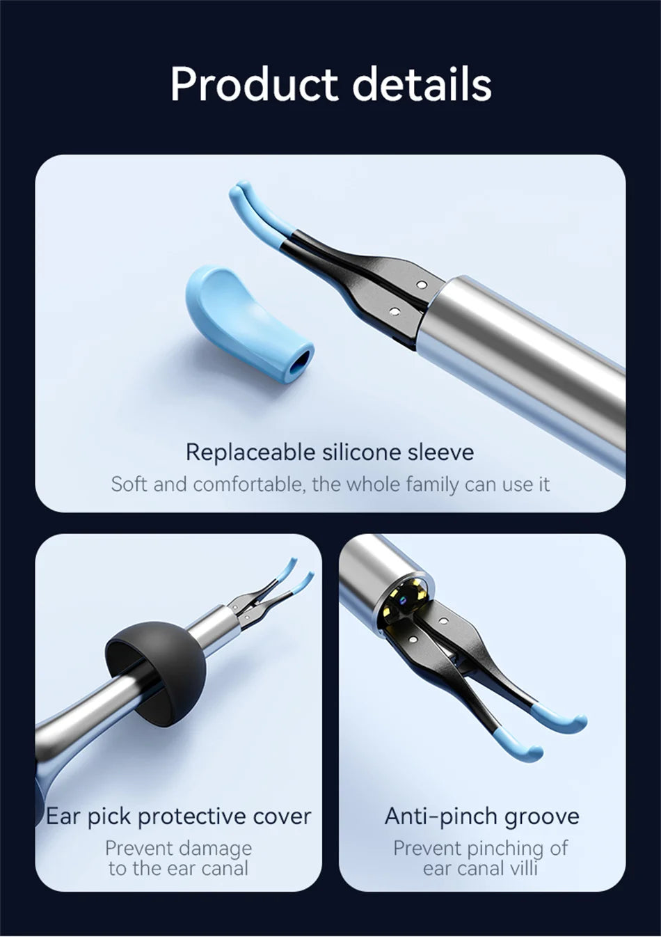 Ear Wax Removal Tool with 12MP Camera Ear Cleaner Omnidirectional Tweezers Wireless Earwax Remove Tool with 6 Ear Spoon Ear Care