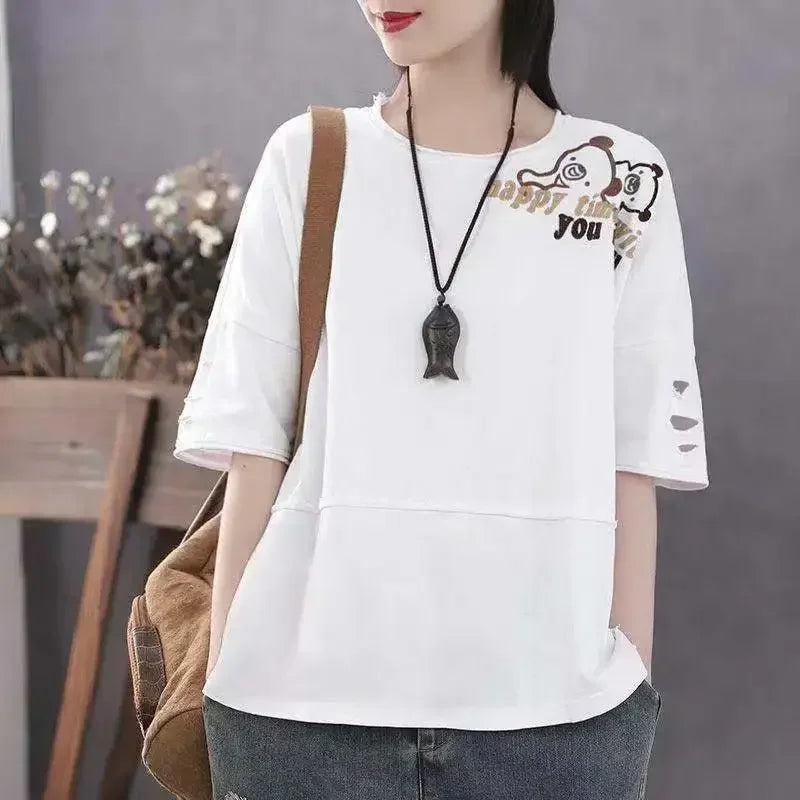 Woman Tshirts Cotton Clothes  Sleeve Short Sleeve T-shirt Women's Loose Women's Top Tops Mujer Camisetas