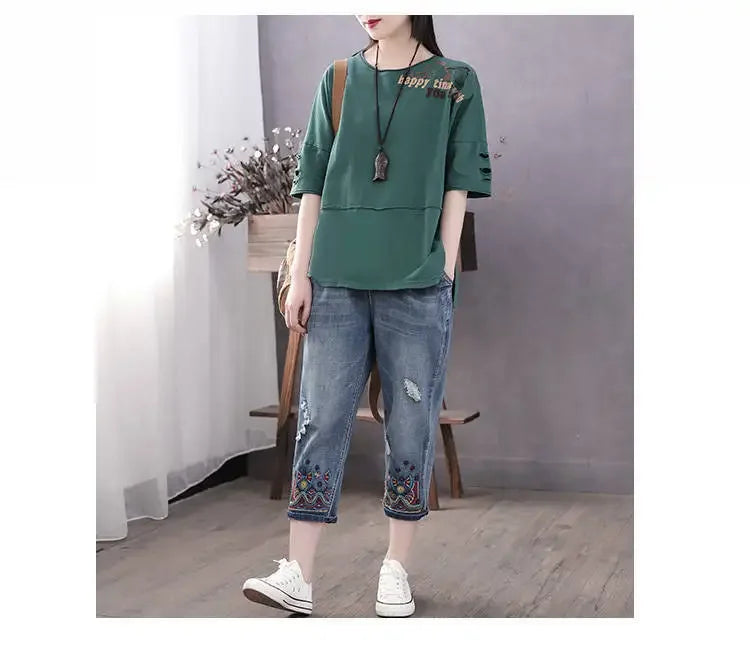 Woman Tshirts Cotton Clothes  Sleeve Short Sleeve T-shirt Women's Loose Women's Top Tops Mujer Camisetas