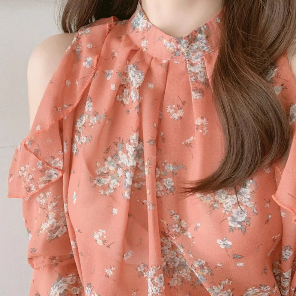 Fashion Woman Off Shoulder Blouse Shirts For Women Stylish Top long Sleeve Female Tops Elegant Chiffon Mujer Woman Clothes