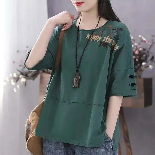 Woman Tshirts Cotton Clothes  Sleeve Short Sleeve T-shirt Women's Loose Women's Top Tops Mujer Camisetas