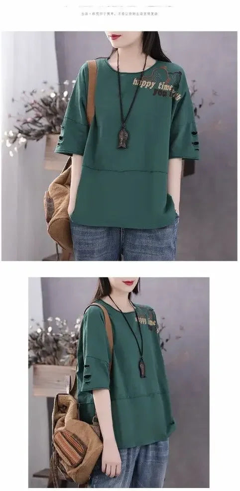 Woman Tshirts Cotton Clothes  Sleeve Short Sleeve T-shirt Women's Loose Women's Top Tops Mujer Camisetas