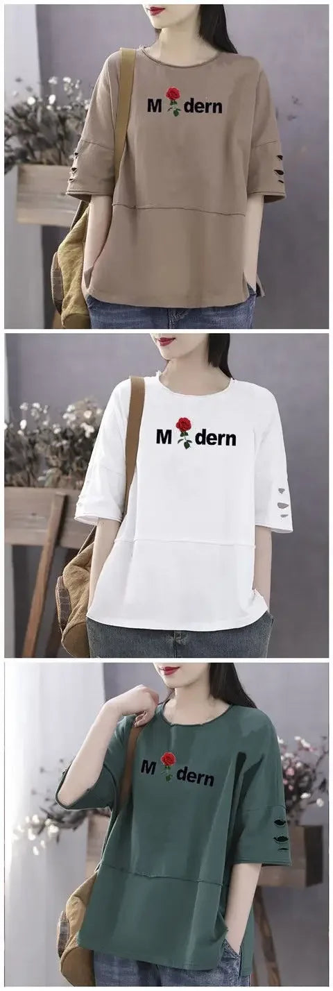 Woman Tshirts Cotton Clothes  Sleeve Short Sleeve T-shirt Women's Loose Women's Top Tops Mujer Camisetas