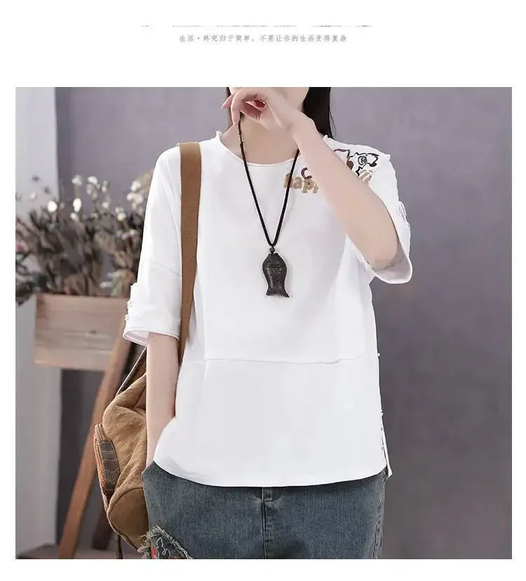 Woman Tshirts Cotton Clothes  Sleeve Short Sleeve T-shirt Women's Loose Women's Top Tops Mujer Camisetas