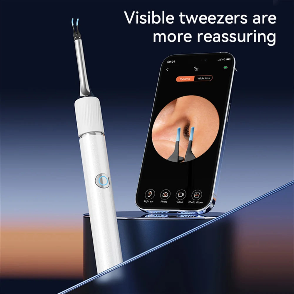 Ear Wax Removal Tool with 12MP Camera Ear Cleaner Omnidirectional Tweezers Wireless Earwax Remove Tool with 6 Ear Spoon Ear Care
