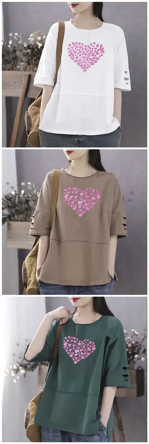 Woman Tshirts Cotton Clothes  Sleeve Short Sleeve T-shirt Women's Loose Women's Top Tops Mujer Camisetas