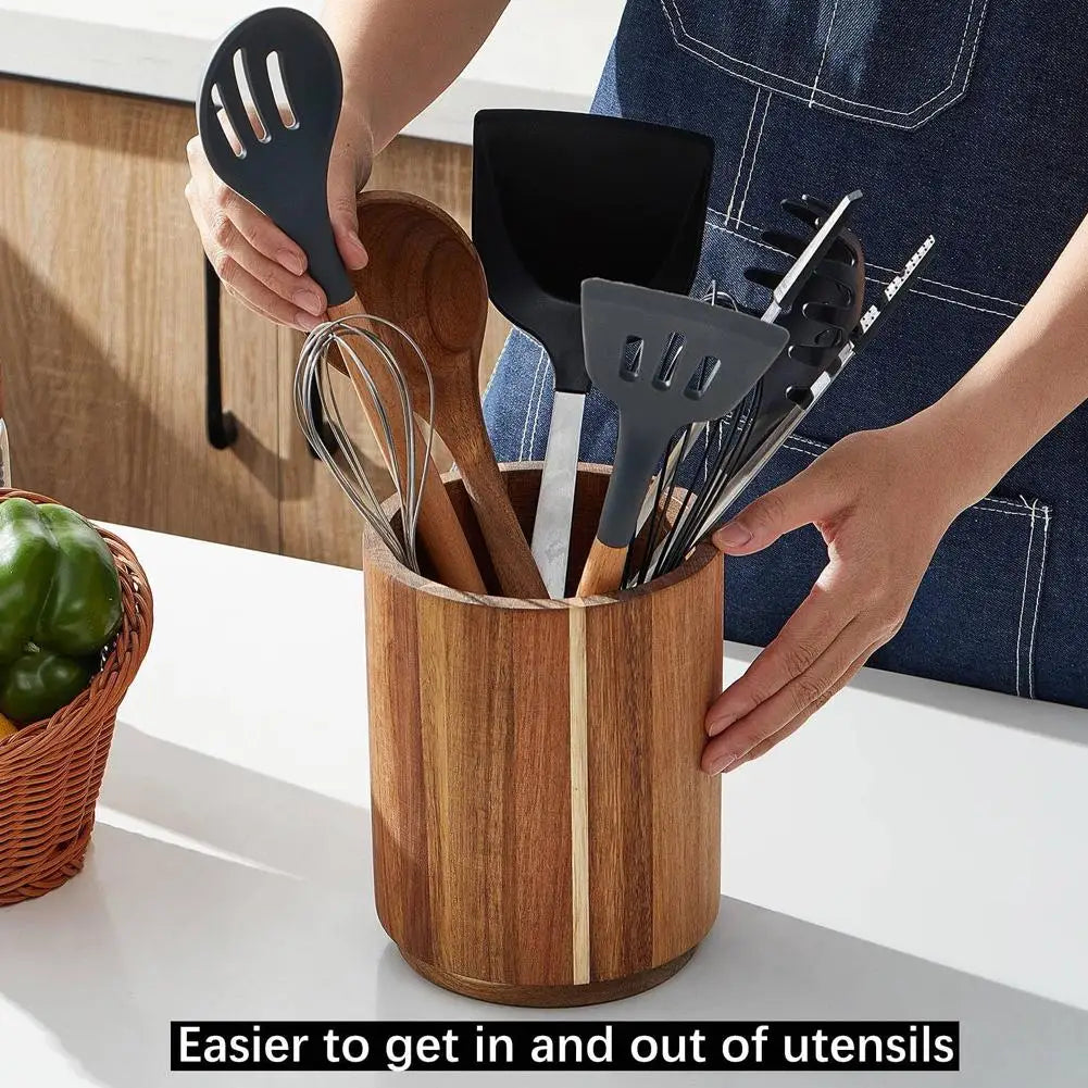 Kitchen Counter Cutlery Box Wooden circular Cooking Tool Rack Round Spatula Storage and Sorting Box Storage Bucket