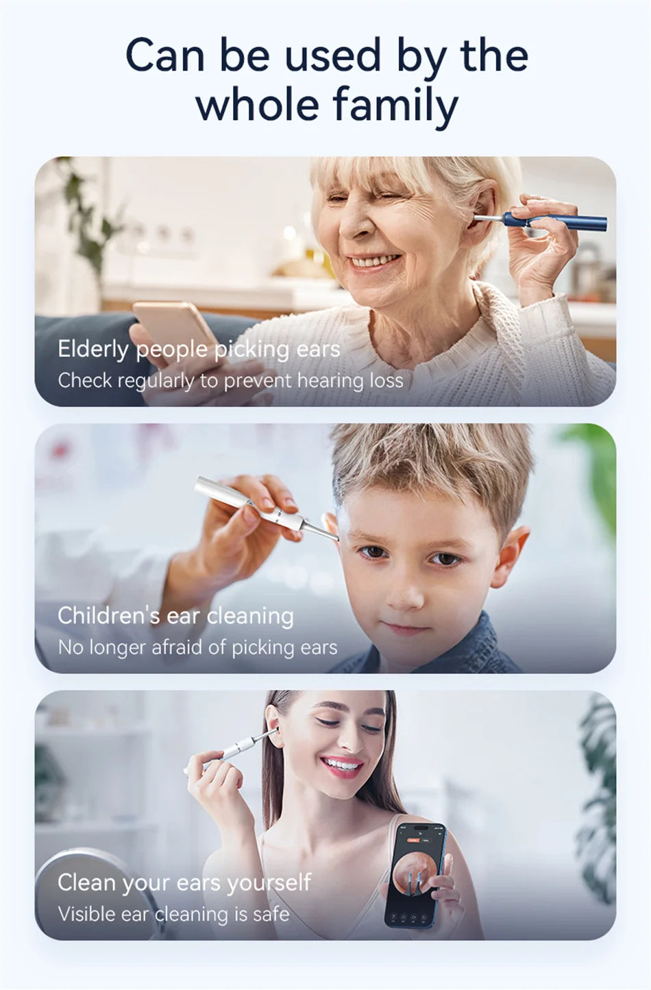 Ear Wax Removal Tool with 12MP Camera Ear Cleaner Omnidirectional Tweezers Wireless Earwax Remove Tool with 6 Ear Spoon Ear Care