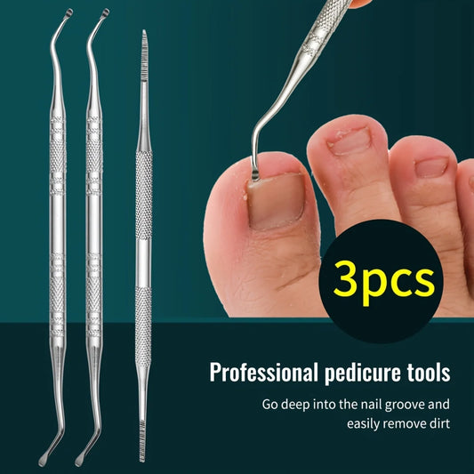 Professional 3-Piece Pedicure Tools - Nail Groove Cleaner, Nail File, And Toenail Lifter - Anti-Slip Design For Safe Nail Care