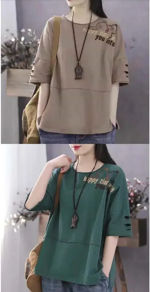 Woman Tshirts Cotton Clothes  Sleeve Short Sleeve T-shirt Women's Loose Women's Top Tops Mujer Camisetas