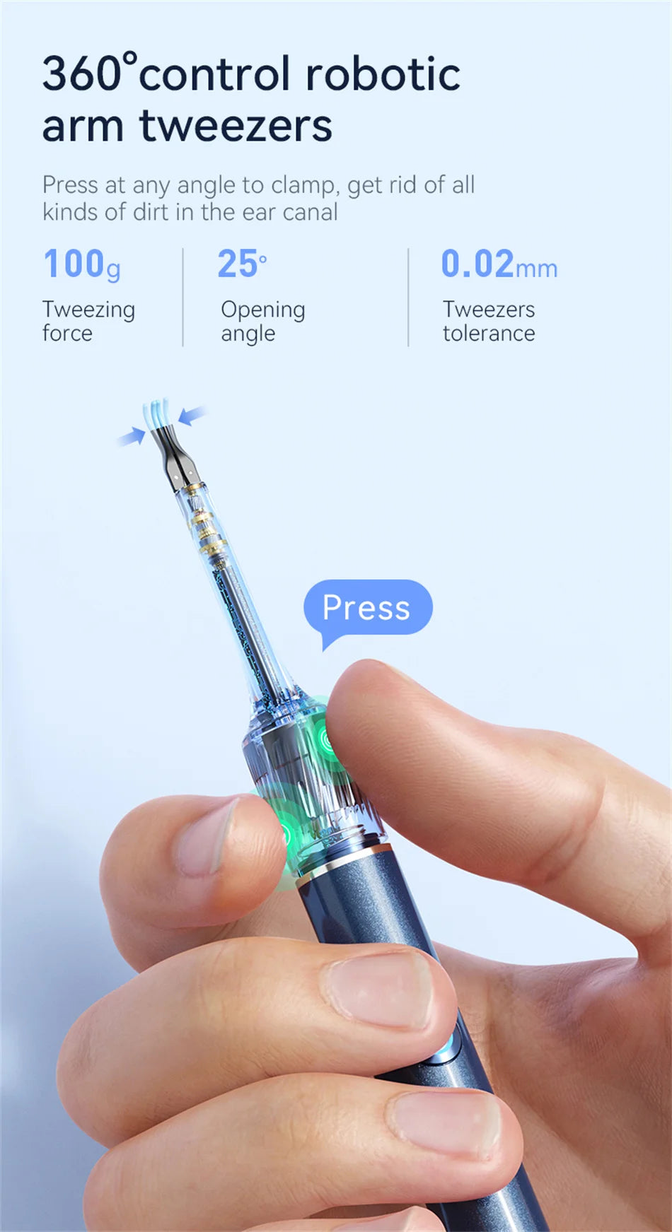 Ear Wax Removal Tool with 12MP Camera Ear Cleaner Omnidirectional Tweezers Wireless Earwax Remove Tool with 6 Ear Spoon Ear Care