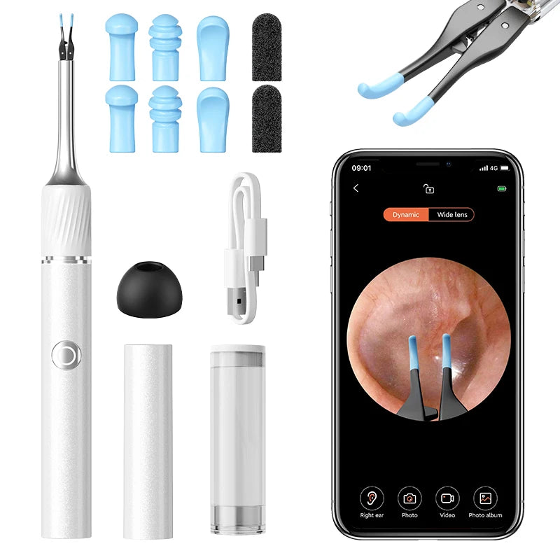 Ear Wax Removal Tool with 12MP Camera Ear Cleaner Omnidirectional Tweezers Wireless Earwax Remove Tool with 6 Ear Spoon Ear Care