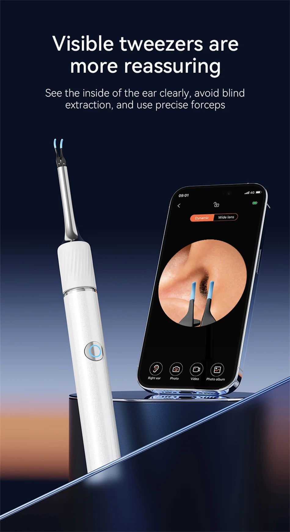 Ear Wax Removal Tool with 12MP Camera Ear Cleaner Omnidirectional Tweezers Wireless Earwax Remove Tool with 6 Ear Spoon Ear Care