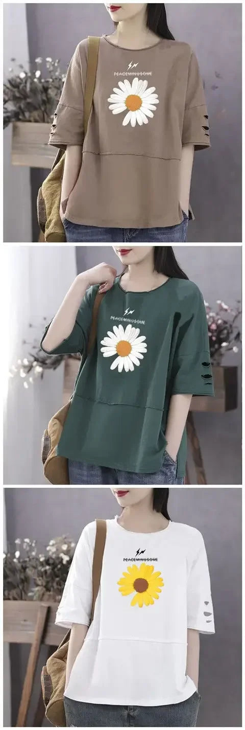 Woman Tshirts Cotton Clothes  Sleeve Short Sleeve T-shirt Women's Loose Women's Top Tops Mujer Camisetas