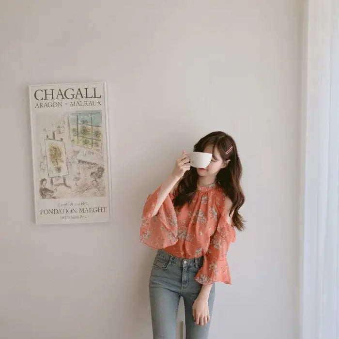 Fashion Woman Off Shoulder Blouse Shirts For Women Stylish Top long Sleeve Female Tops Elegant Chiffon Mujer Woman Clothes