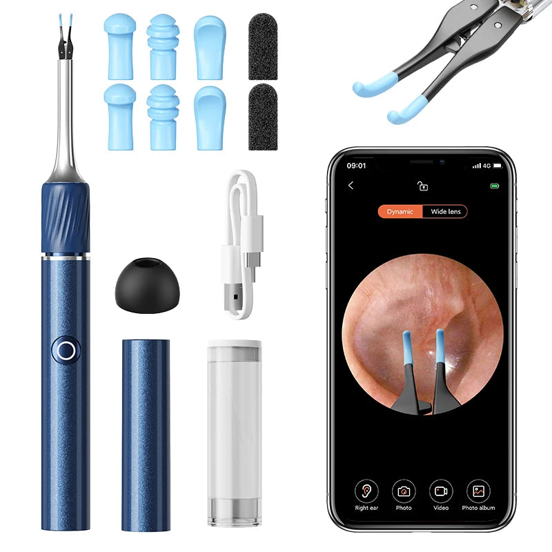Ear Wax Removal Tool with 12MP Camera Ear Cleaner Omnidirectional Tweezers Wireless Earwax Remove Tool with 6 Ear Spoon Ear Care