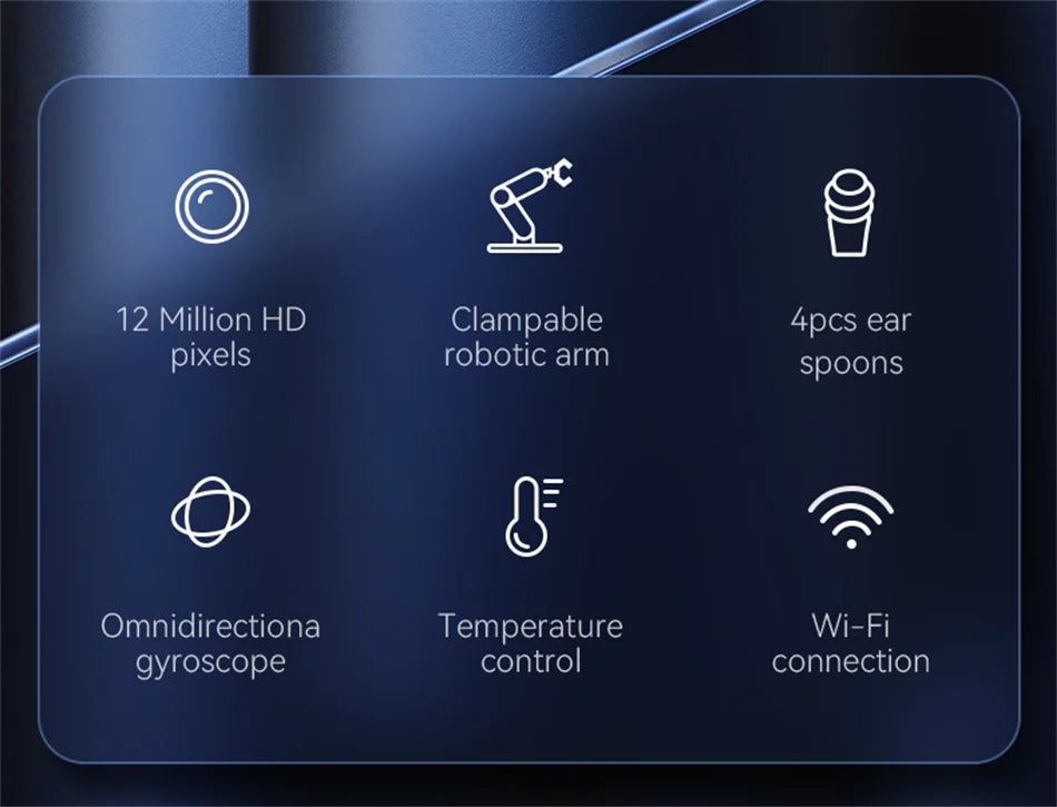 Ear Wax Removal Tool with 12MP Camera Ear Cleaner Omnidirectional Tweezers Wireless Earwax Remove Tool with 6 Ear Spoon Ear Care