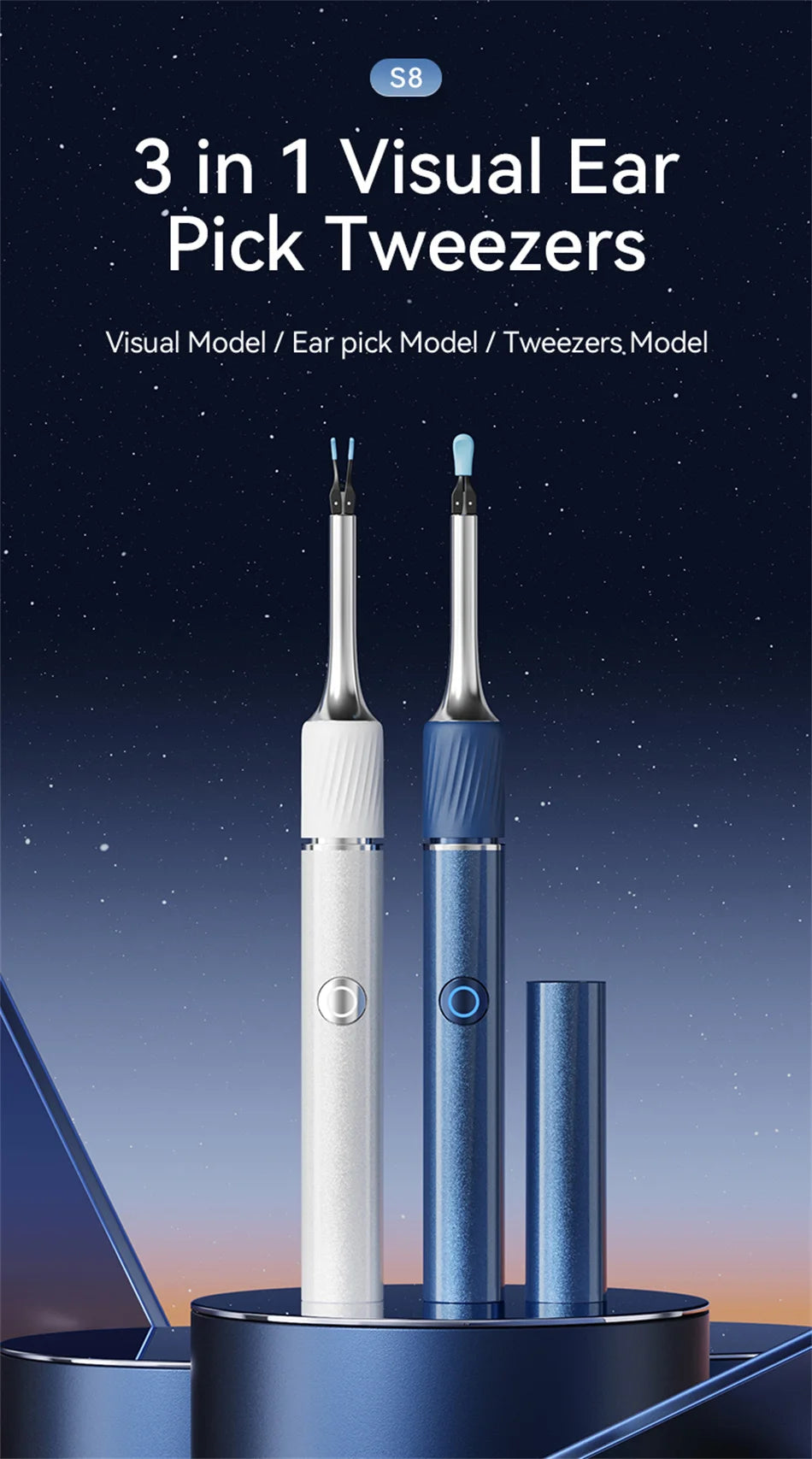 Ear Wax Removal Tool with 12MP Camera Ear Cleaner Omnidirectional Tweezers Wireless Earwax Remove Tool with 6 Ear Spoon Ear Care